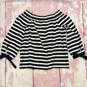 NWT J Crew Striped Black and White Off-Shoulder Top